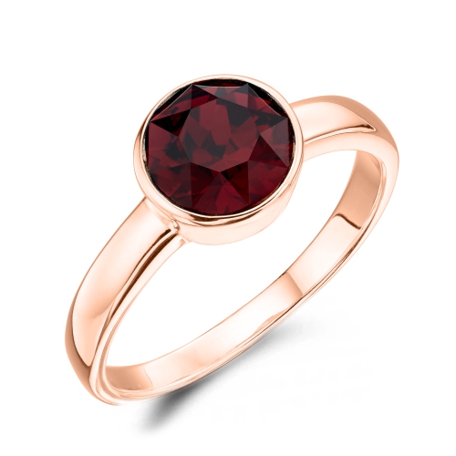 Bezel Setting Round Rose Gold Garnet birthstone Lab Grown Diamond Engagement Rings