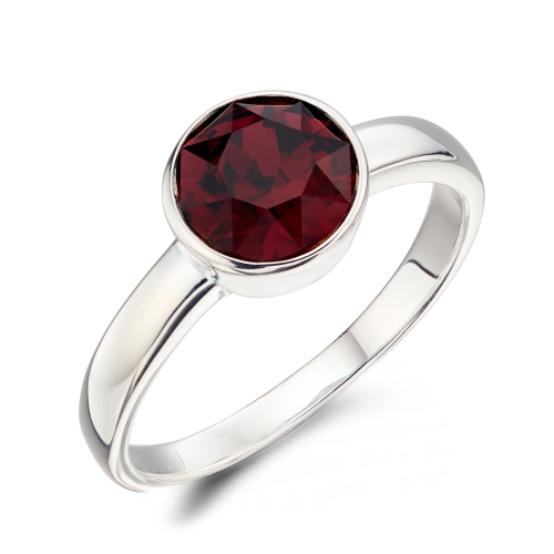 Bezel Setting Round Birthstone Garnet Gemstone Diamond Ring