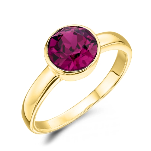 Bezel Setting Round Yellow Gold Birthstone Lab Grown Diamond Engagement Rings
