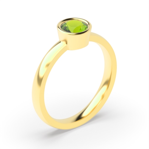 Bezel Setting Round Yellow Gold Peridot birthstone Naturally Mined Diamond Gemstone Engagement Rings