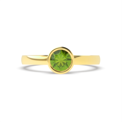 Bezel Setting Round Yellow Gold Peridot birthstone Naturally Mined Diamond Gemstone Engagement Rings
