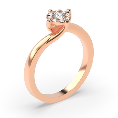 4 Prong Round Rose Gold Twisting head cluster Engagement Rings