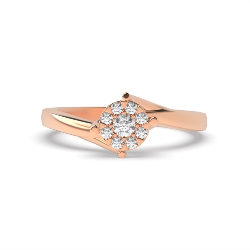 4 Prong Round Rose Gold Twisting head cluster Engagement Rings