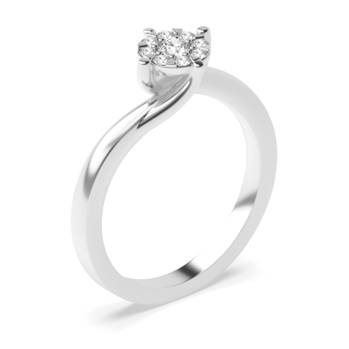 4 Prong Round Twisting head cluster Naturally Mined Diamond Engagement Rings