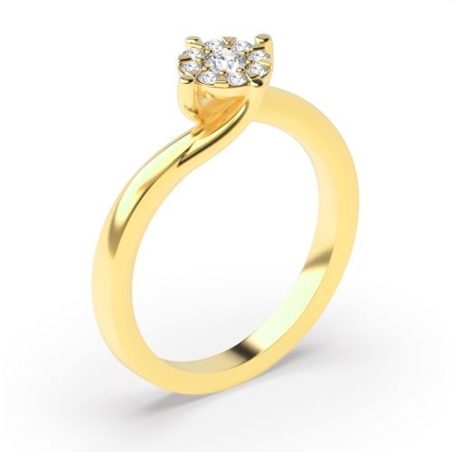 4 Prong Round Yellow Gold Twisting head cluster Engagement Rings