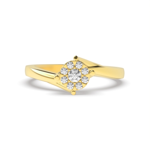 4 Prong Round Yellow Gold Twisting head cluster Engagement Rings