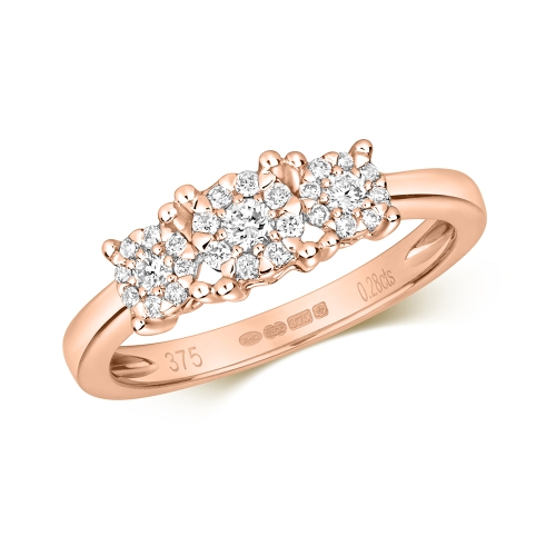 4 Prong Round Rose Gold Cluster Trilogy Engagement Rings