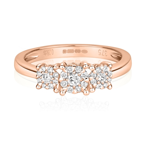 4 Prong Round Rose Gold Cluster Trilogy Engagement Rings