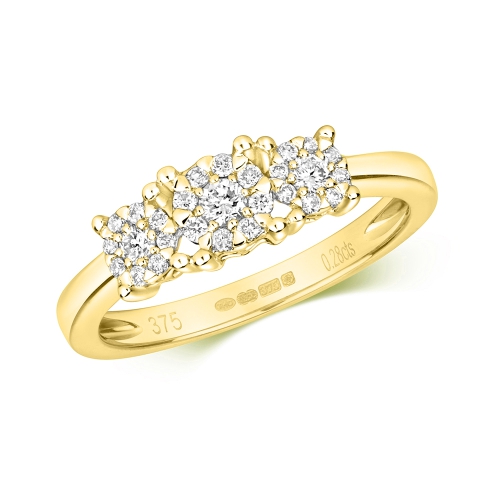 4 Prong Round Yellow Gold Cluster Engagement Rings
