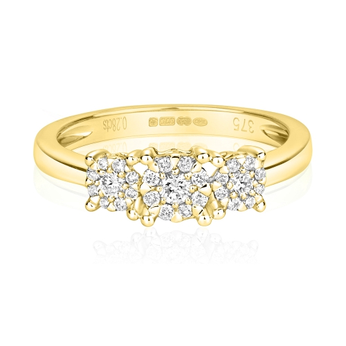 4 Prong Round Yellow Gold Cluster Engagement Rings