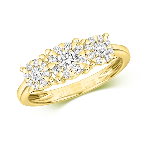 4 Prong Round Yellow Gold Cluster graduated Engagement Rings