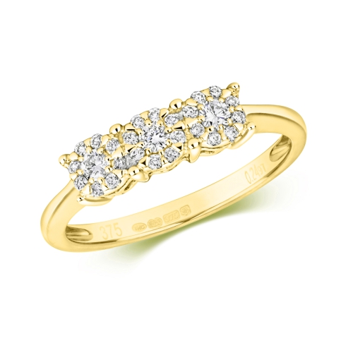 4 Prong Round Yellow Gold Equal clusters Engagement Rings