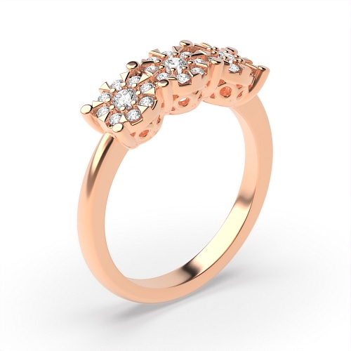4 Prong Round Rose Gold Same size clusters Trilogy Engagement Rings