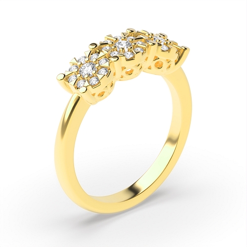 4 Prong Round Yellow Gold Same size clusters Engagement Rings