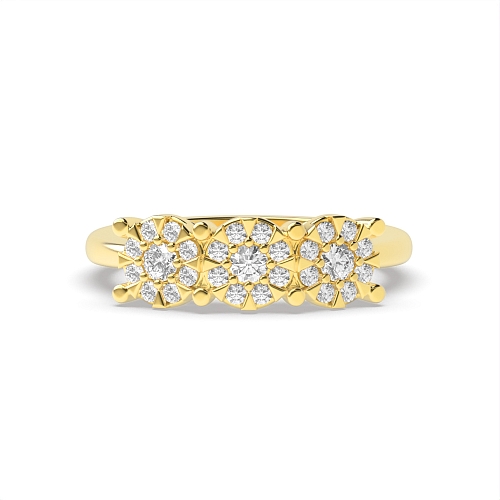 4 Prong Round Yellow Gold Same size clusters Engagement Rings