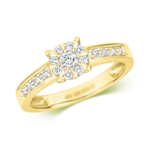 4 Prong Round Yellow Gold Orbital spark Engagement Rings