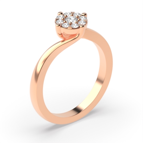4 Prong Round Rose Gold Twisting setting cluster Engagement Rings