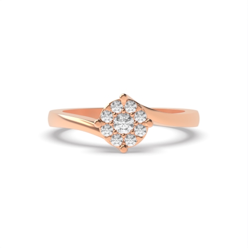 4 Prong Round Rose Gold Twisting setting cluster Engagement Rings