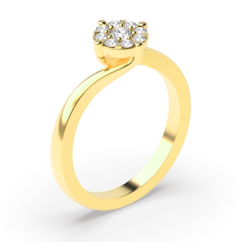 4 Prong Round Yellow Gold Twisting setting cluster Engagement Rings