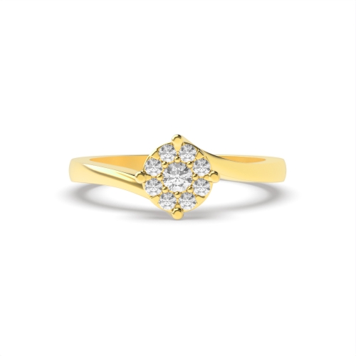 4 Prong Round Yellow Gold Twisting setting cluster Engagement Rings