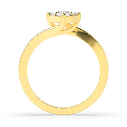 4 Prong Round Yellow Gold Twisting setting cluster Engagement Rings