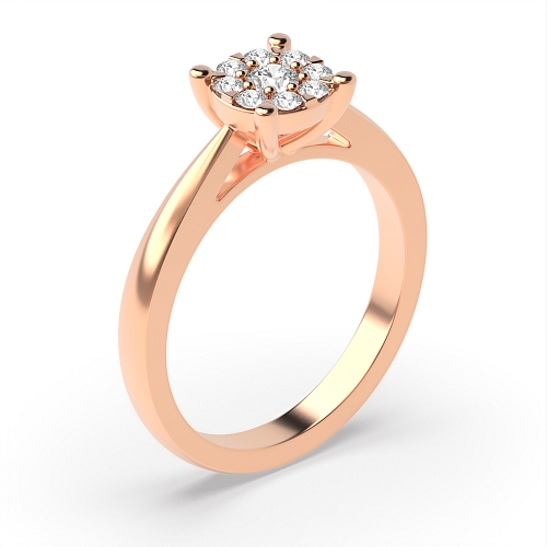4 Prong Round Rose Gold Side gallary cluster Engagement Rings