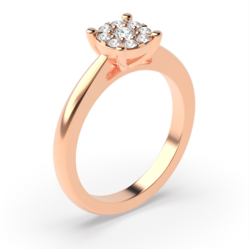 4 Prong Round Rose Gold Cluster Engagement Rings