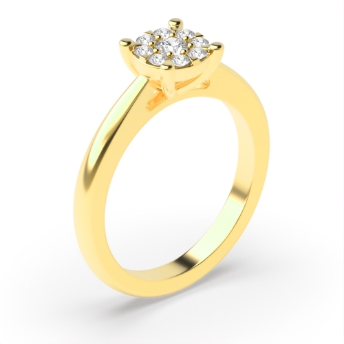 4 Prong Round Yellow Gold Cluster Engagement Rings