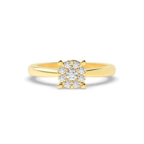 4 Prong Round Yellow Gold Cluster Engagement Rings