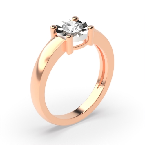 4 Prong Round Rose Gold Illusion plate Engagement Rings