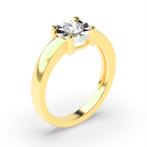 4 Prong Round Yellow Gold Illusion plate Engagement Rings