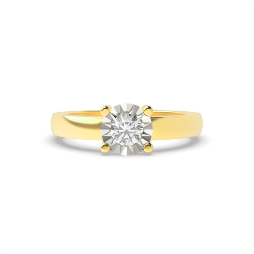 4 Prong Round Yellow Gold Illusion plate Engagement Rings
