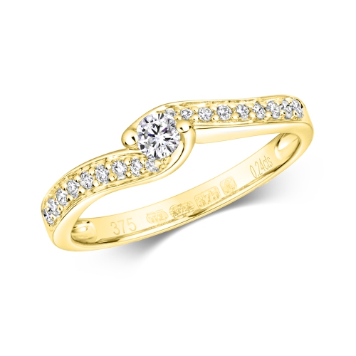 Pave Setting Round Yellow Gold Vibrance Engagement Rings