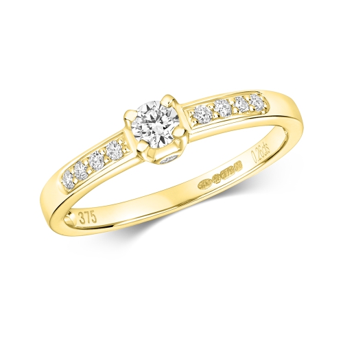 4 Prong Round Yellow Gold Grandeur Engagement Rings
