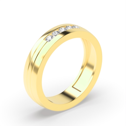 Channel Setting Round Yellow Gold Halfway spectrum Band Diamond Rings
