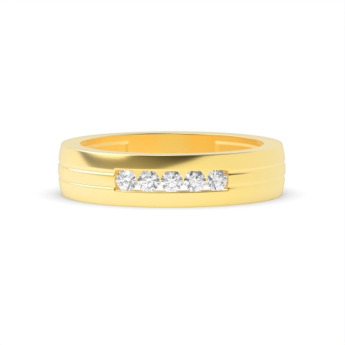 Channel Setting Round Yellow Gold Halfway spectrum Band Diamond Rings