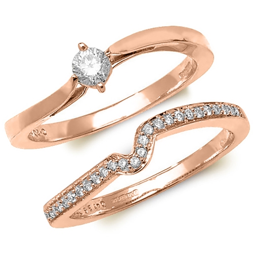 Pave Setting Round Rose Gold Solitare and wave Unusual Engagement Rings