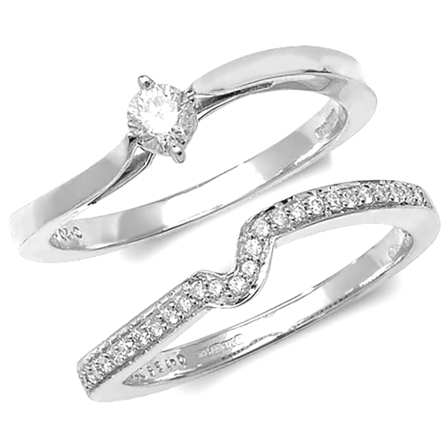 Pave Setting Round Solitare and wave Naturally Mined Diamond Engagement Rings
