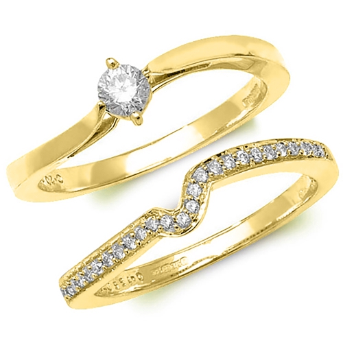 Pave Setting Round Yellow Gold Solitare and wave Unique Engagement Rings