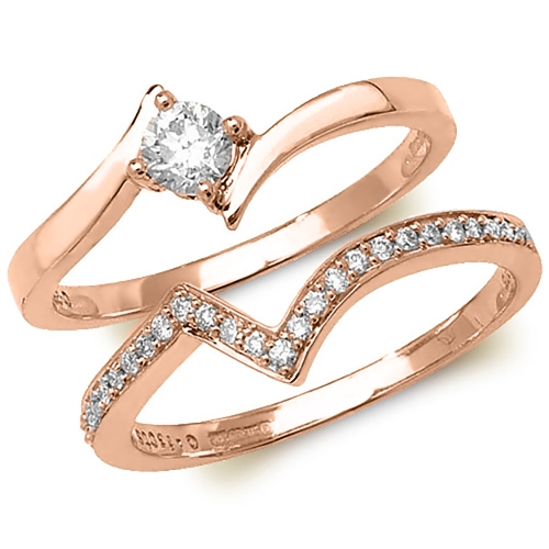 Pave Setting Round Rose Gold Wave Unusual Engagement Rings
