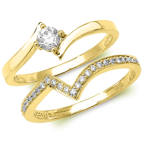 Pave Setting Round Yellow Gold Wave Unusual Engagement Rings