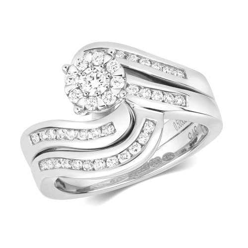 Pave Setting Round Wave Side Stone Engagement Rings