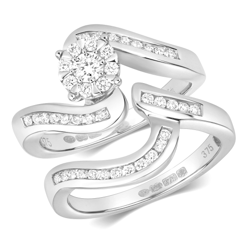 Pave Setting Round Wave Side Stone Engagement Rings