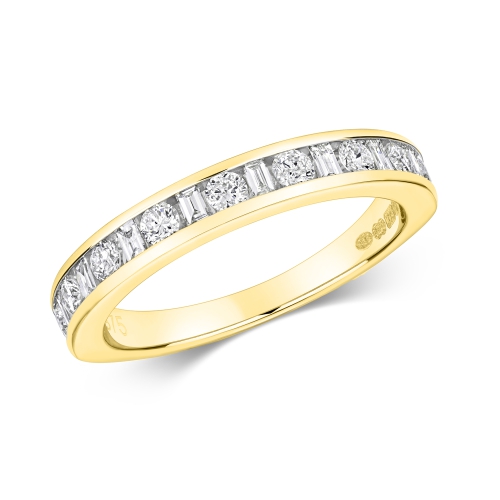 Channel Setting Round/Baguette Yellow Gold Royale orb Eternity Diamond Rings
