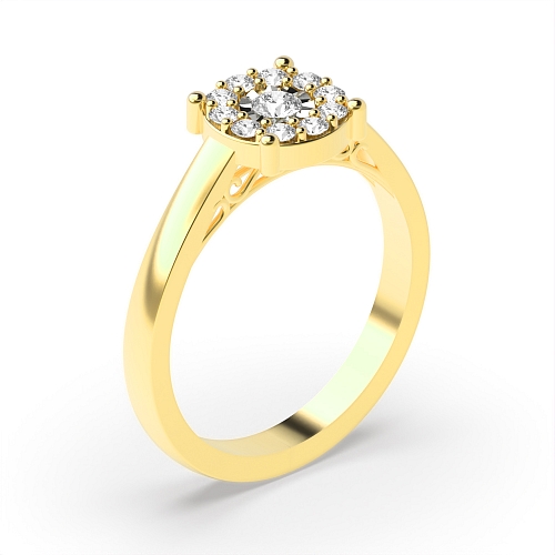 4 Prong Round Yellow Gold Unique Cluster Engagement Rings