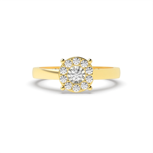 4 Prong Round Yellow Gold Unique Cluster Engagement Rings