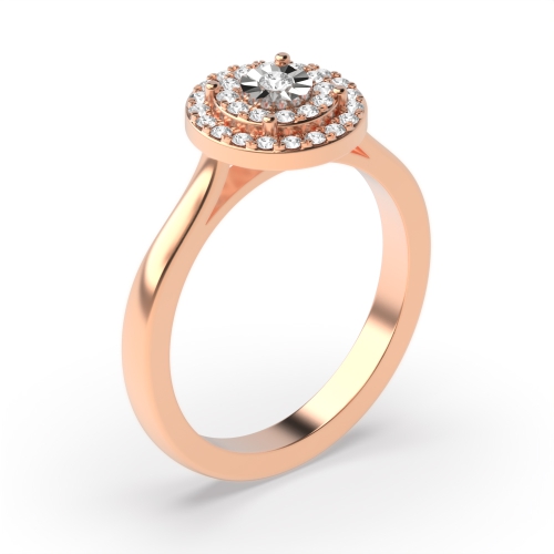 Pave Setting Round Rose Gold Double halo cluster Halo Engagement Rings