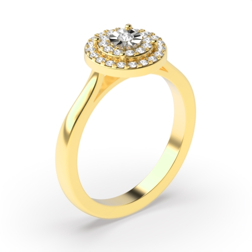 Pave Setting Round Yellow Gold Double halo cluster Engagement Rings