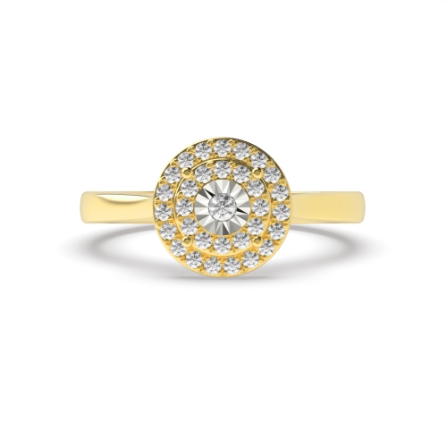 Pave Setting Round Yellow Gold Double halo cluster Engagement Rings