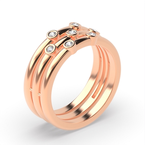 Bezel Setting Round Rose Gold 3 row Eternity Diamond Rings